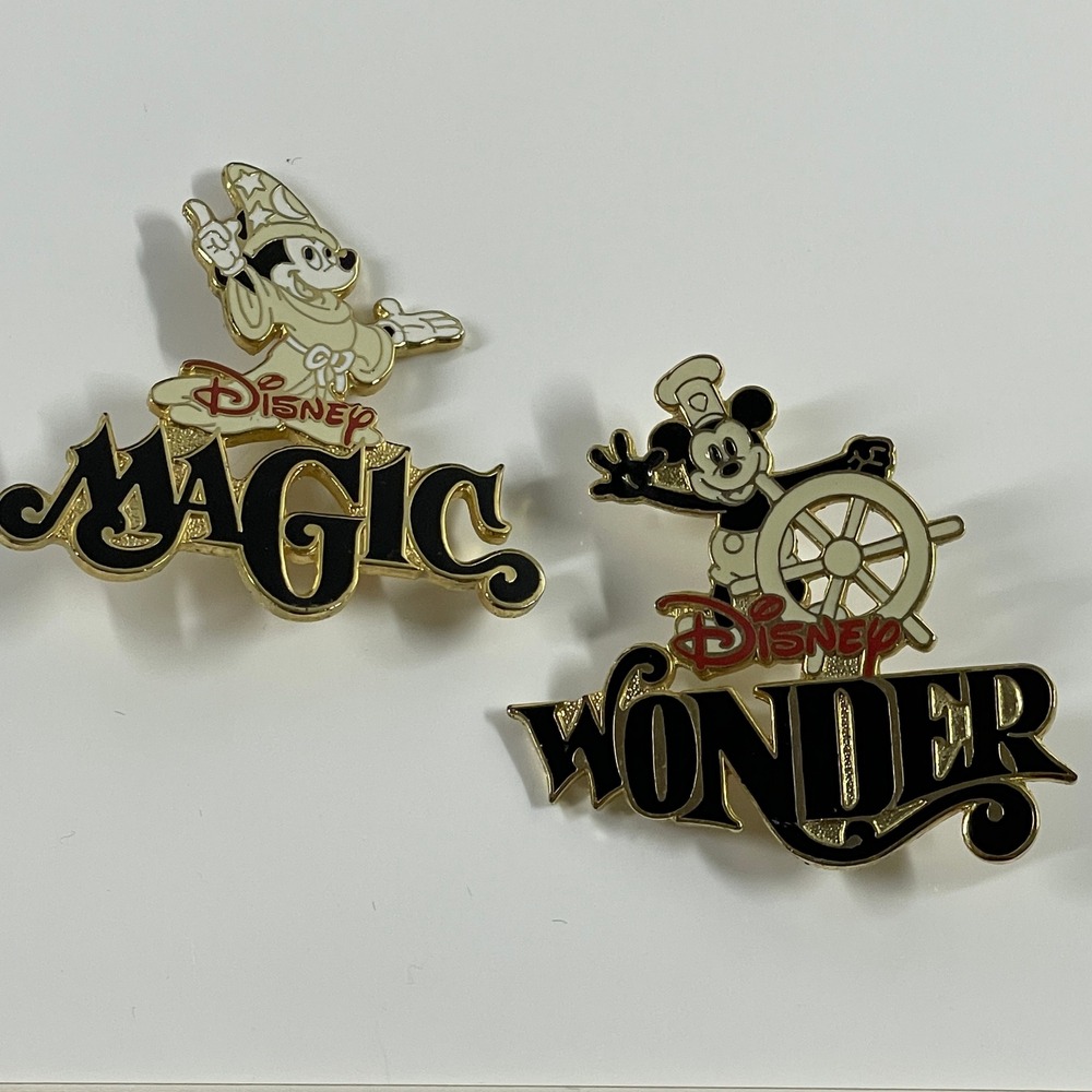 READ Disney Cruise Line Pins Mickey Mouse Magic Wonder Set Gold Enamel Vintage